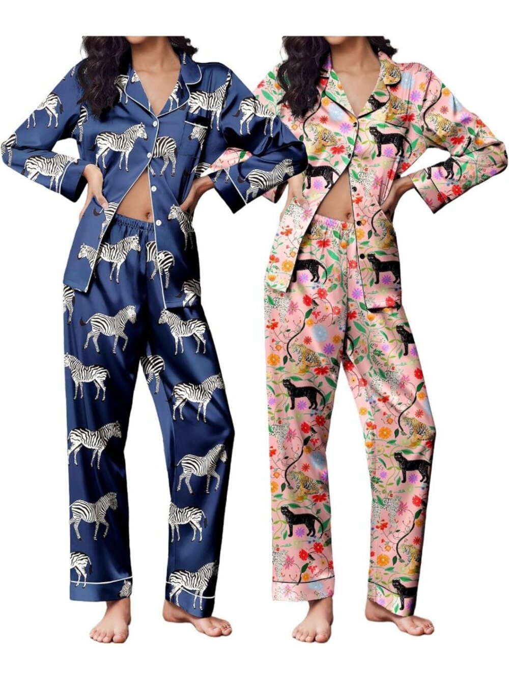 Silk Pajama Set for Women - 2 Pack Button-Up Lounge Wear, Cozy Sleepwear